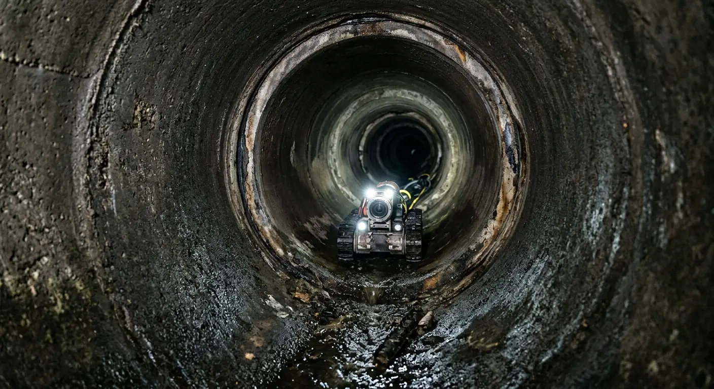 Robotic sewer camera inspecting pipe interior for Drain Snake Service in Wilmington